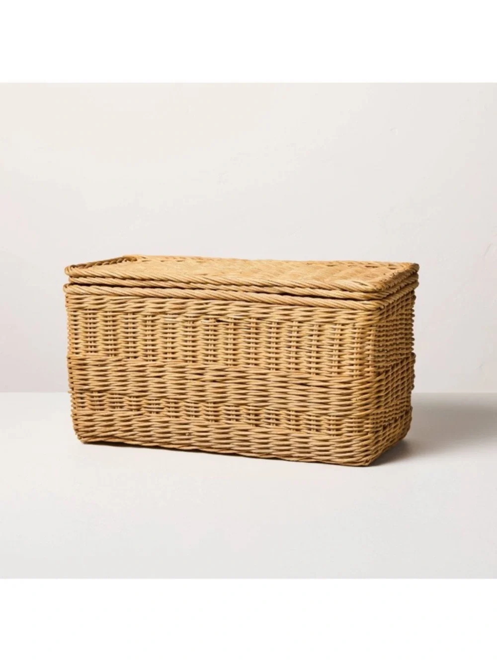 Hearth & Hand MEDIUM Rattan Storage Basket w/ Divided Compartments with Lid NEW
